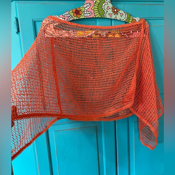 Crochet Woven Loose Weave Open Poncho Orange Bohemian Shrug Femimine Open Size - Picture 5 of 6